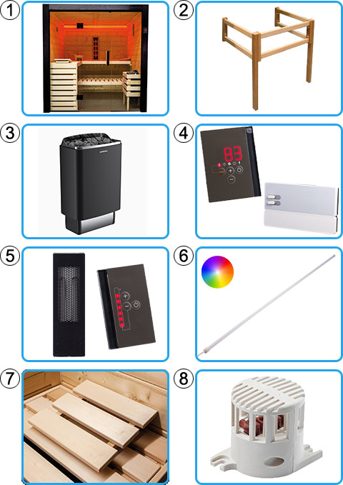 Materiale incluso sauna combinata finlandese e infrarossi FAMILY COMBI Large da 5 posti - KIT BASE