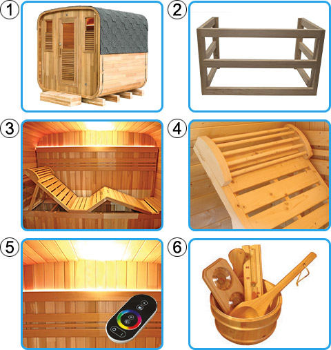 Materiale incluso sauna finlandese tradizionale da esterno GIUNONE 3-6 posti