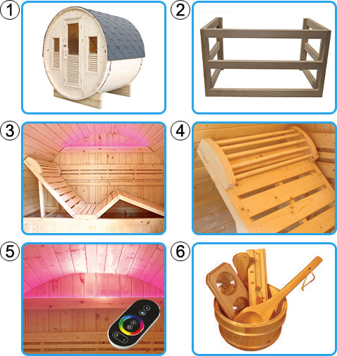 Materiale incluso sauna finlandese tradizionale da esterno MINERVA 2-3 posti