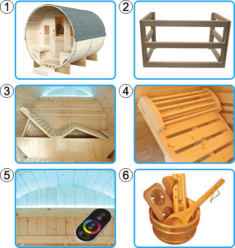 Materiale incluso sauna finlandese tradizionale da esterno MINERVA 3-6 posti