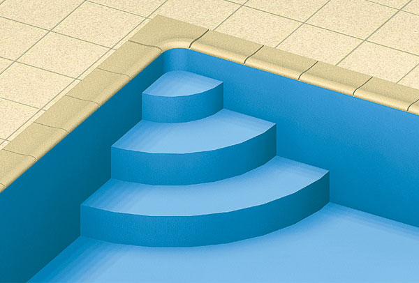 Scala interna per piscina ad angolo curvo h 0,90 m con 3 scalini per posa su liner
