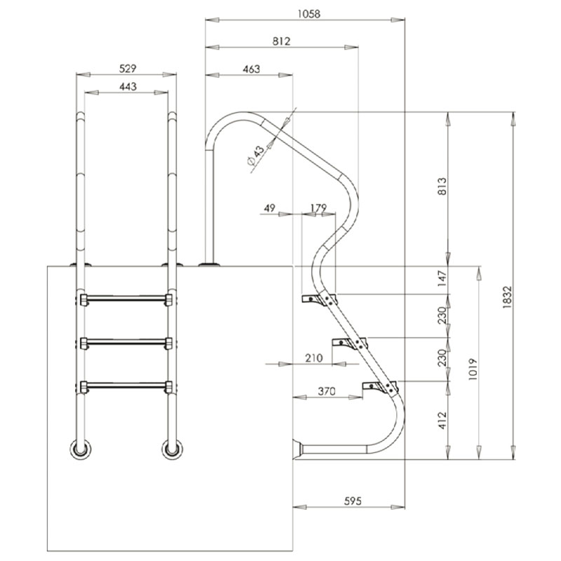 Scaletta piscina in acciaio inox 3 gradini