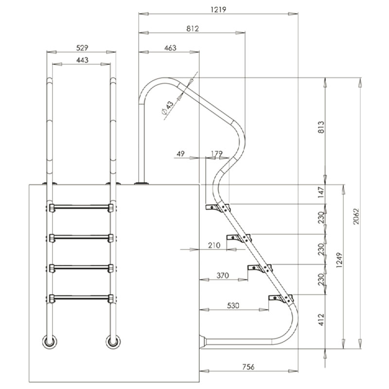 Scaletta piscina in acciaio inox 4 gradini