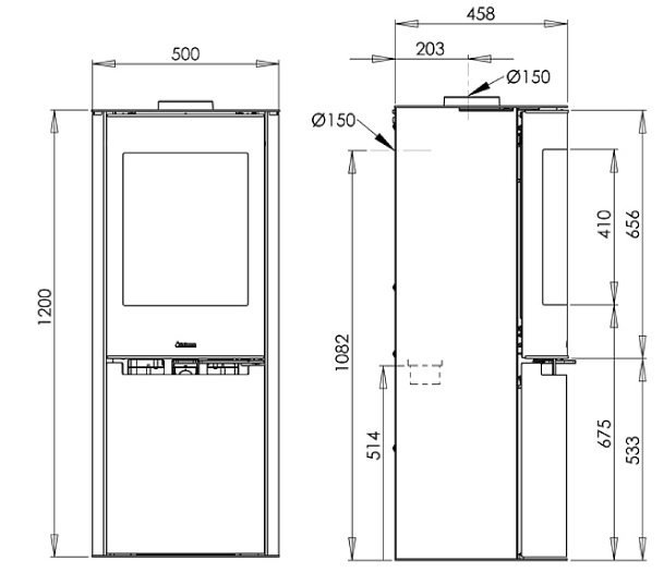 Dimensioni stufa aduro 9 fronte