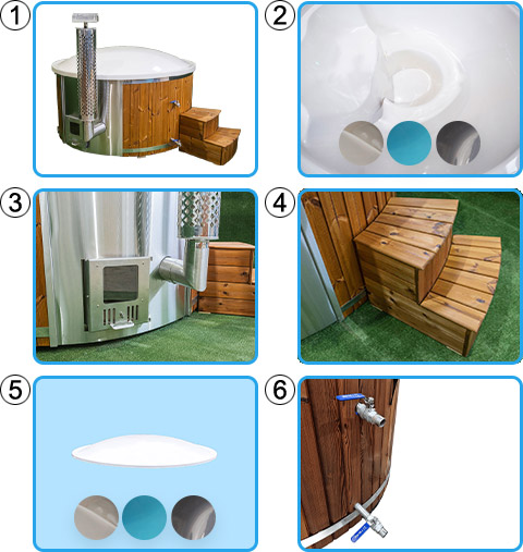 Materiale incluso tinozza in legno e vetroresina TYR con stufa integrata