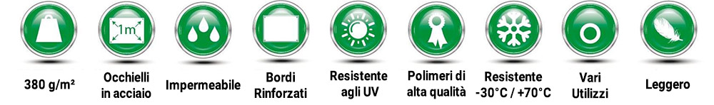 Vantaggi telo impermeabile con occhielli in polietilene da esterno 380 g/mq