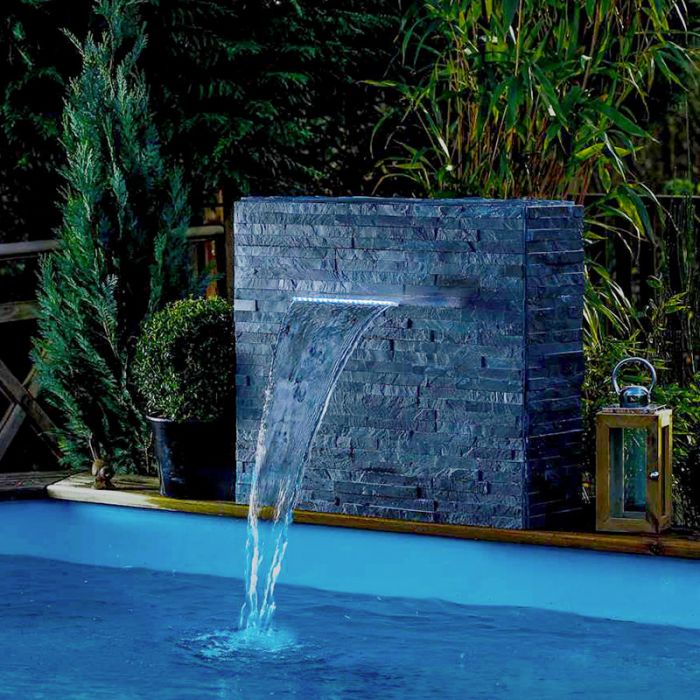 Design moderno cascata fontana piscina Cobra acrilico plexiglass trasparente LED