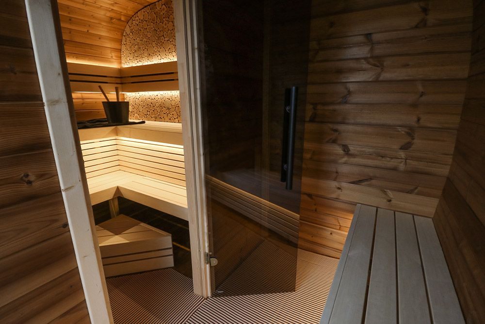 Sauna finlandese da esterno ROUND CUBE DOUBLE MIRROR 5 posti