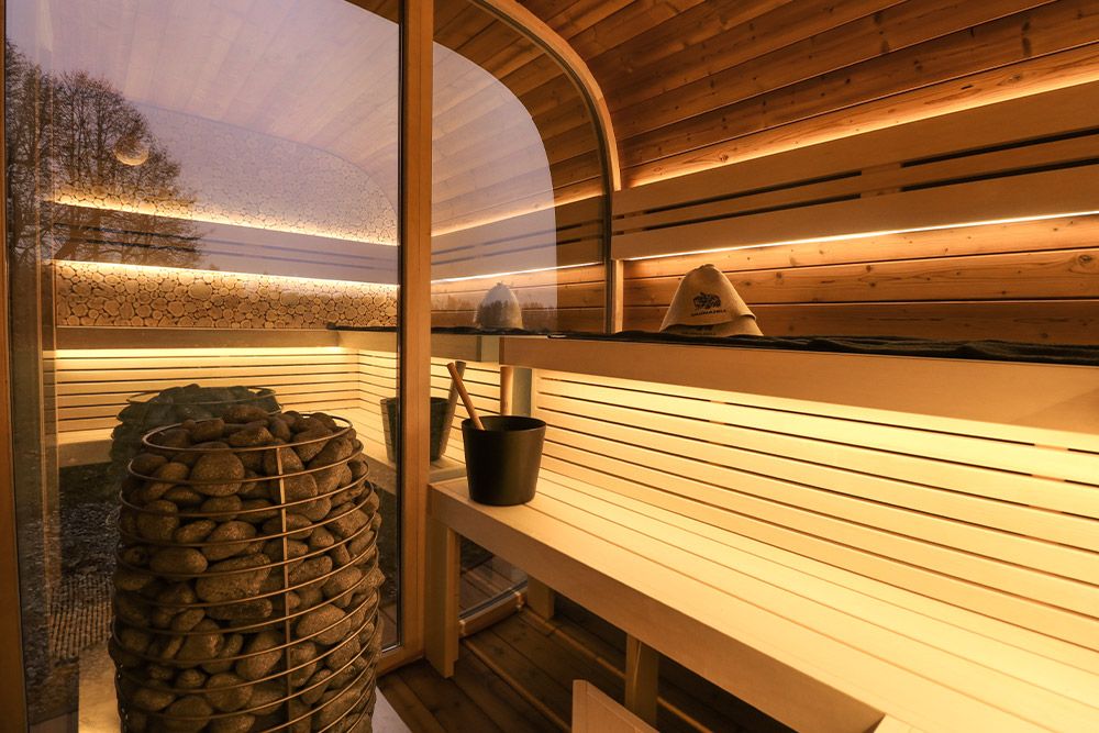 Sauna finlandese da esterno ROUND CUBE DOUBLE MIRROR 5 posti