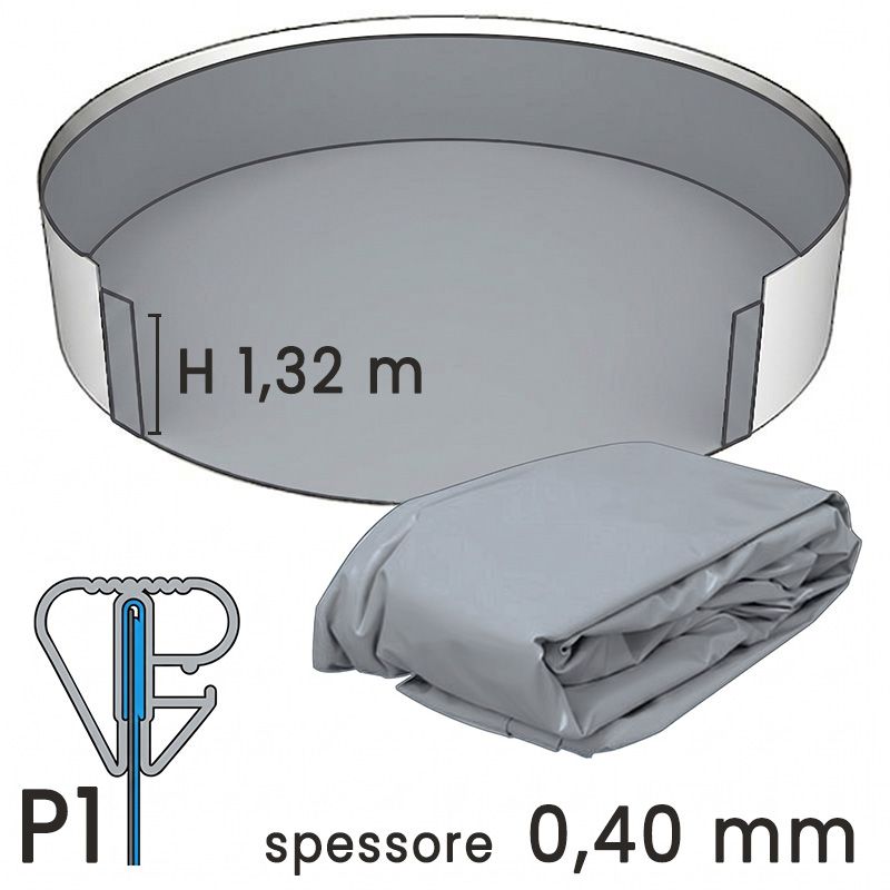 Liner per piscine circolari in lamiera di acciaio Ø 5,50 X h. 1,32 - colore GRIGIO- spessore 0,40 mm