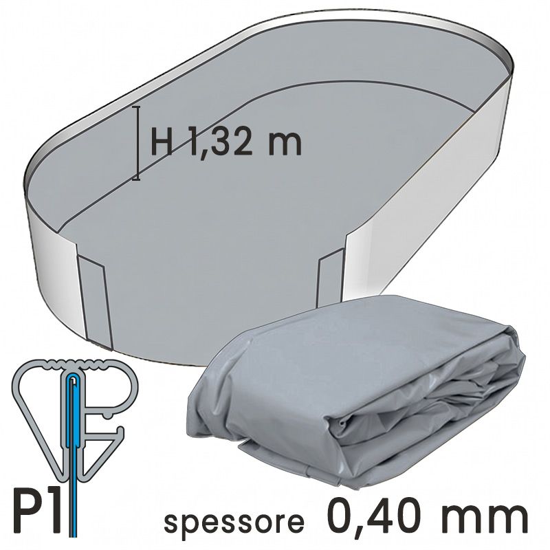 Liner per piscine ovali in lamiera di acciaio 7,30 X 3,66 X h. 1,32 - colore GRIGIO- spessore 0,40 mm