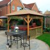 Gazebo in legno BALTIC 2,96 x 2,96 x h 2,95 m porta bevande e pannello grigliato