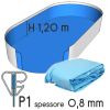 Liner per piscina a forma ovale 6,23 x 3,60 h.1,20 m AZZURRO - attacco P1 - spessore 0,80 mm