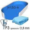 Liner per piscina a forma ovale 4,50 x 3,00 h.1,50 m AZZURRO - attacco P3 - spessore 0,80 mm