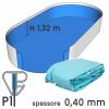 Liner per piscine ovali in lamiera di acciaio 6,40 X 3,66 X h. 1,32 - colore AZZURRO- spessore 0,40 mm