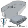 Liner per piscine ovali in lamiera di acciaio 5,50 X 3,66 X h. 1,32 - colore GRIGIO- spessore 0,40 mm