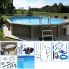 KIT Piscina cemento effetto Legno NATURALIS decagono allungato 6,35 x 4,72 h 1,28 m con filtrazione a cartuccia