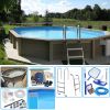 KIT Piscina cemento effetto Legno NATURALIS decagono allungato 6,35 x 4,72 h 1,28 m con filtrazione a sabbia e locale tecnico